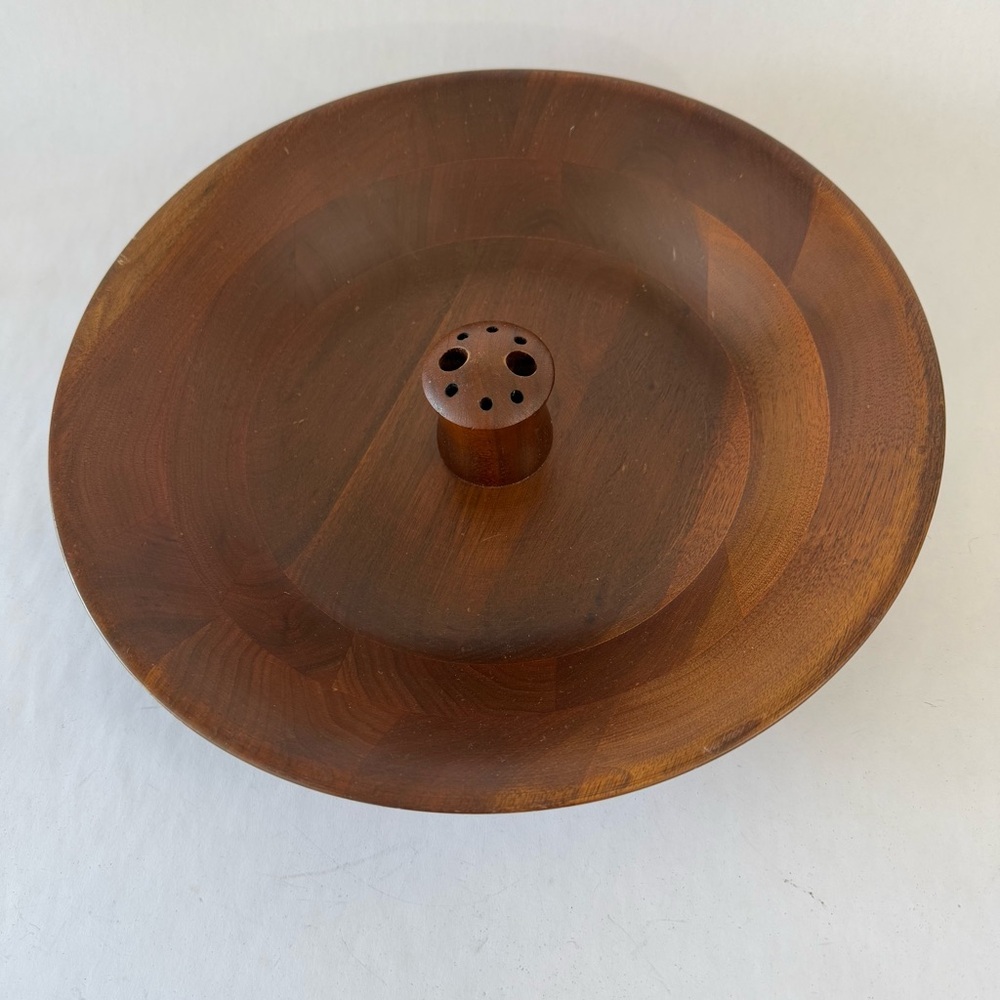 Vintage VERMILLION Large 12” Wood Turned Real WALNUT Nut Cracking Serving Bowl